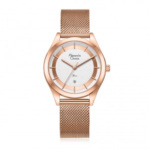 Alexandre Christie AC 2B43 Rosegold White Mesh Strap Passion LDBRGSL